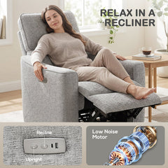 Power Recliner Chair, Chenille Upholstered Recliner Chair with USB Ports, Footrest, Dark Grey