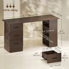 Computer Desk, 47" Writing Table with 3-Tier Shelves and 3 Reversible Drawers for Home Office, Bedroom, Black