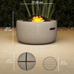 24" Outdoor Fire Pit with Stone Effect, Wood-burning Firepit Fireplace with Spark Screen and Poker for Backyard Camping Bonfire, Gray