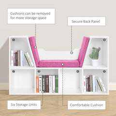 6-Cubby Bookcase with Seat Cushion, Cube Storage Shelf with Reading Nook for Home Office, Study, Blue