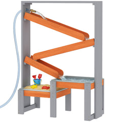 Wooden Sandbox, Kids Sand and Water Table with Waterway Track and Dual Boxes, Sensory Table for Outdoor, Grey