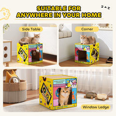 2 in 1 Cardboard Cat House, Cat Scratcher for Indoor Cats with Scratching Board & Catnip