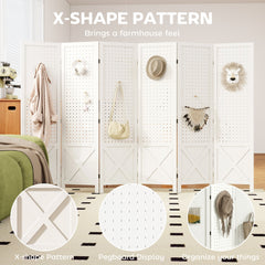 4.7' 3 Panel Wooden Room Divider with Pegboard Display, Folding Privacy Screen for Home Office, Natural
