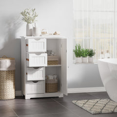 Bathroom Storage Cabinet, Floor Cabinet with Adjustable Shelf and 4 Drawers, Side Cabinet for Washroom, White