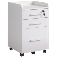 3 Drawer File Cabinet with Lock and Edged Top, Lockable Filing Cabinet on Wheels for Letter and A4 Size, White