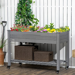 Mobile Raised Garden Bed Elevated Wood Planter Box with Lockable Wheels, Storage Shelf for Herbs Vegetables, Natural