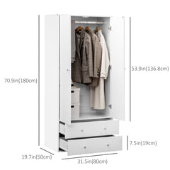 Modern Wardrobe Closet Armoire with 2 Drawers and Hanging Rod, Clothes Storage Organizer for Bedroom, Grey
