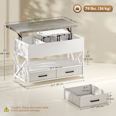 Modern Coffee Table, Lift Top Center Table with Fabric Drawers and Hidden Storage for Living Room, Distressed Black