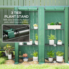 Mini Greenhouse with 3 Tier Shelves, 3 Roll-Up Doors for Indoor Outdoor, Green