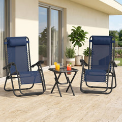Zero Gravity Chair Set of 2 Patio Chair with Side Table Cupholders and Pillows for Pool, Backyard, Lawn, Black