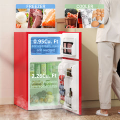 3.2 Cu Ft Compact Refrigerator, Mini Fridge with Freezer, Adjustable Shelves and Reversible Doors for Bedroom, Black