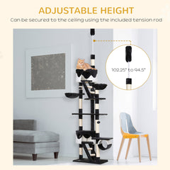 94"-102" Huge Cat Tree Ceiling High Cat Condo Scratching Post Activity Center Multi-Level Play House Light Grey