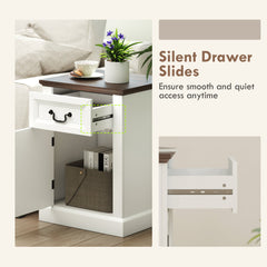 Side Table Set of 2, End Tables with Drawer and Cabinet, Nightstands for Small Spaces, Living Room, Black