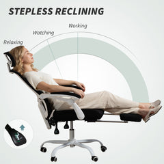 Ergonomic Office Chair, Mesh Reclining Desk Chair with Adjustable Lumbar Support, Headrest, Beige