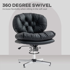 Computer Desk Chair, Armless Office Chair with Wide Padded Seat and Adjustable Height, Cream White