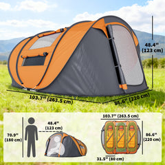 4 Person Camping Tent, Easy Pop Up Tent with Doors, Windows and Carry Bag, Automatic Setup Tent for Hiking, Blue