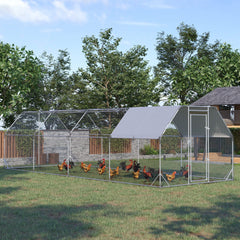 Chicken Run Outdoor, Galvanized Large Metal Chicken Coop Cage, Walk-in Enclosure Poultry Hen Run House Playpen Rabbit Hutch with Flat Roof, Cover, 9.2'x6.2'x6.5', Silver