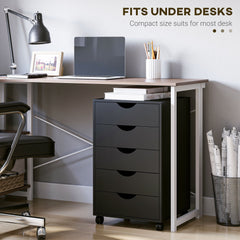 File Cabinet with 5 Drawer Wheels, 15.7" x 15.7" x 26.4", Black
