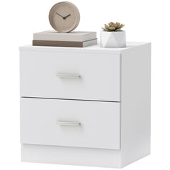 Bedside Table with 2 Drawers, Modern Nightstand for Bedroom, White