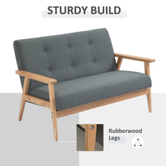 45" 2 Seat Sofa, Upholstered Two Seater Couch with Rubber Wood Legs for Bedroom, Living Room, Dark Grey
