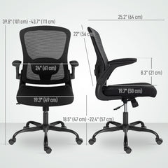 Ergonomic Mesh Office Chair with 4D Lumbar Support, Swivel Desk Chair with Flip-up Armrests, Tilt Function, Black