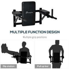 Wall Mounted Dip Station Multi-Function Power Tower Set Home Gym Pull Up Bar Chin Up Exercise Bar Knee Raise Triceps Leg Dipping Raise Rack Black