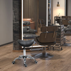 Adjustable Hydraulic Rolling Salon Stool Swivel Saddle Chair Spa Beauty Seat PU Leather, Black