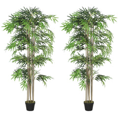 6FT Artificial Bamboo Tree Set of 2, Fake Plant with 1530 Leaves, Greenery Plant in Nursery Pot for Indoor, Green