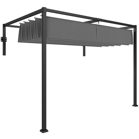 10' x 7' Lean To Pergola, Metal Pergola with Retractable Roof for Grill, Garden, Patio, Deck