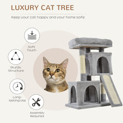 Plush Cat Tree Tower Activity Center with Sisal Scratching Post Scratching Board Perch Condo, Light Grey