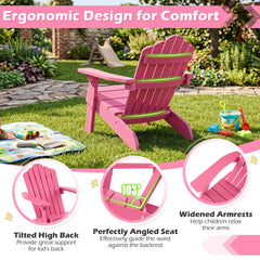 Kids Adirondack Chair All-weather Outdoor Chair for Children with Tilted High Backrest-Pink