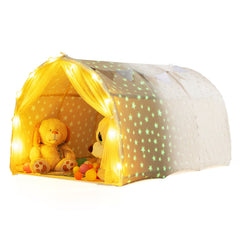 Kids Dream Bed Tent Twin Bunk Bed with Glow in the Dark Stars and Lights-Beige