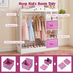 Kids Dress Up Storage with Full Length Mirror and Open Shelves- White