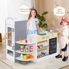 Kids Grocery Store Playset with Cash Register POS Machine-White