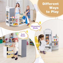 Kids Grocery Store Playset with Cash Register POS Machine-White