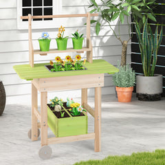 Kids Mud Kitchen with Removable Pots, Watering Can Planting Trough and Storage Box-Natrual