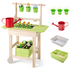 Kids Mud Kitchen with Removable Pots, Watering Can Planting Trough and Storage Box-Natrual
