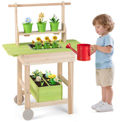 Kids Mud Kitchen with Removable Pots, Watering Can Planting Trough and Storage Box-Natrual