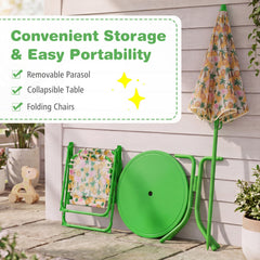 Kids Outdoor Table and Chair Set with 2 Folding Chairs and Height Adjustable Umbrella-Beige