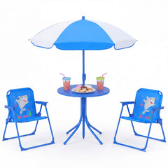 Kids Outdoor Table and Chair Set with 2 Folding Chairs and Height Adjustable Umbrella-Navy
