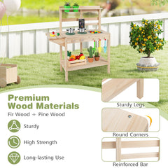 Kids Play Kitchen Set Wooden Kitchen Playset with Stoves for Boys Girls 3+-Natural