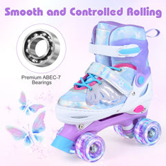 Kids Roller Skates for Toddlers Ages 7-9 with 4 Light up Wheels-Blue