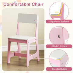 Kids Study Desk and Chair Set Student Table and Chair-White + Pink
