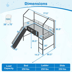 Kids Twin Size Loft Bed with Ladder and Slide for Bedroom-Black