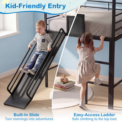 Kids Twin Size Loft Bed with Ladder and Slide for Bedroom-Black