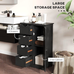 Bathroom Storage Cabinet, Floor Cabinet with Adjustable Shelf and 4 Drawers, Side Cabinet for Washroom, White