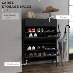 Modern Shoe Cabinet Storage 12 Pair Shoe Organizer with 2 Flip Doors Drawer and Adjustable Shelf White