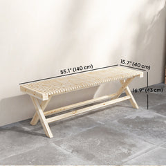 55.1" Garden Bench 2-Seater Outdoor Bench with Slatted Seat for Patio Porch, Natural Wood Finish