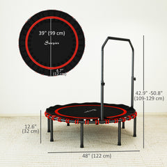 48" Foldable Rebounder Trampoline, Mini Trampoline Indoor with Adjustable Handle, Quiet and Safe Bungee Rebounder