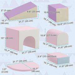 7 Piece Indoor Soft Play for Toddlers Climb and Crawl - Pink/ Purple
